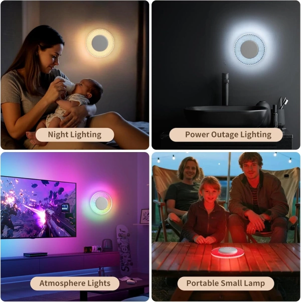 veilleuse applique led ronde portable rechargeable usb rgb tactile kintion