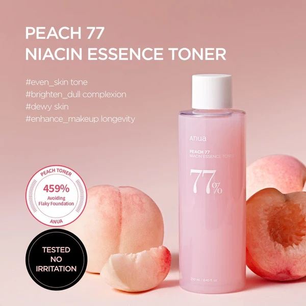 anua peach 77% niacin essence toner, lotion tonique éclat et hydratation intense