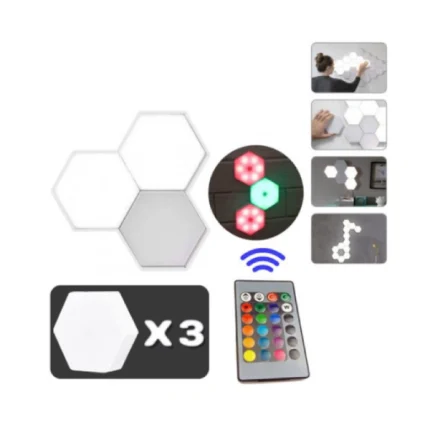 applique murale hexagonale intelligente led rgb ly-738, pack de 3 pièces avec télécommande