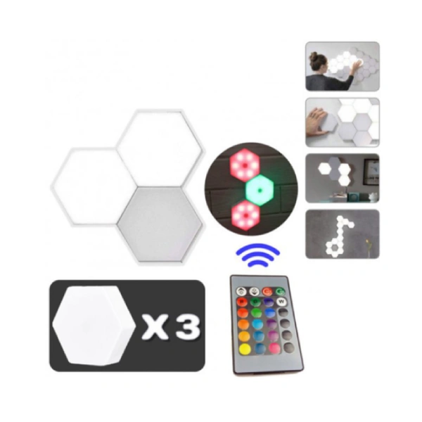 applique murale hexagonale intelligente led rgb ly-738, pack de 3 pièces avec télécommande