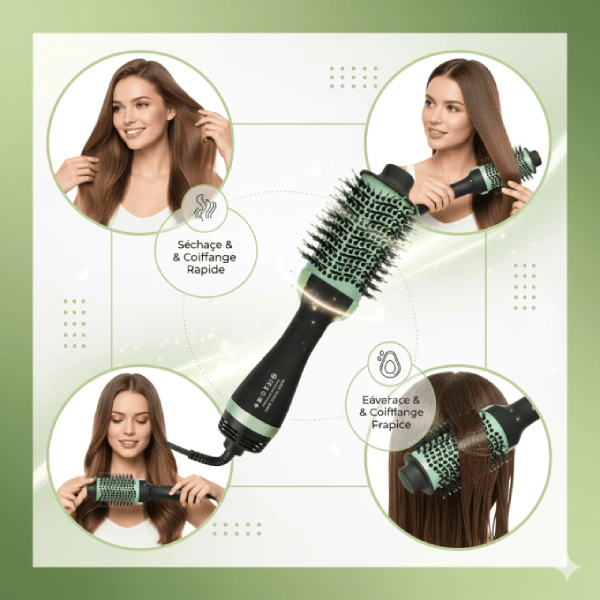 brosse soufflante et sèche-cheveux 2en1 tonr avocado 3d power one step 2000w