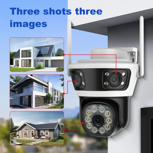 caméra de surveillance extérieure wifi 12mp 4k ptz triple objectif 3 lens écrans avec détection de mouvement ai