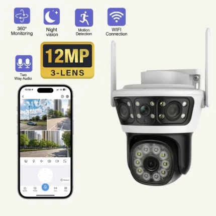 caméra de surveillance extérieure wifi 12mp 4k ptz triple objectif 3 lens écrans avec détection de mouvement ai