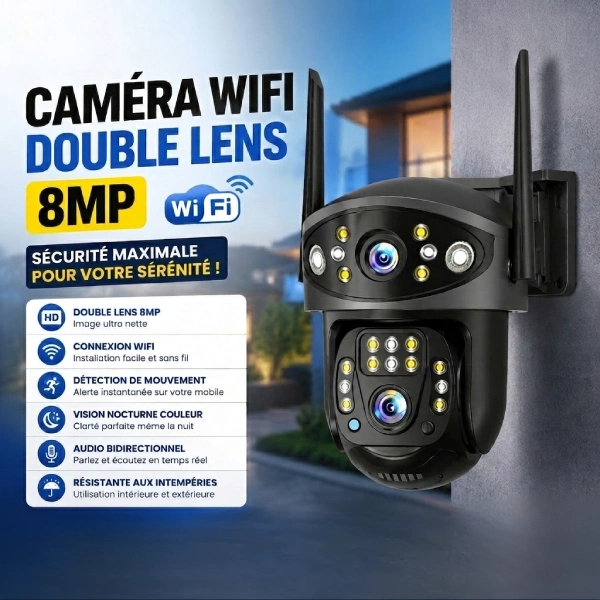 caméra de surveillance extérieure wifi 8mp 4k ptz 360° double objectif lens v380 pro