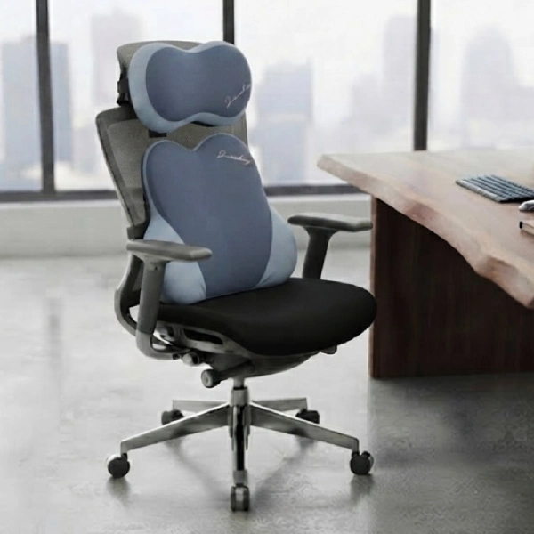 coussin ergonomique de siège auto et bureau 2en1 en mousse à mémoire de forme gris pour cou et dos