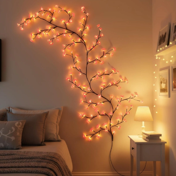 guirlande fleurs de cerisier lumineux 48 led usb 1.6m avec télécommande
