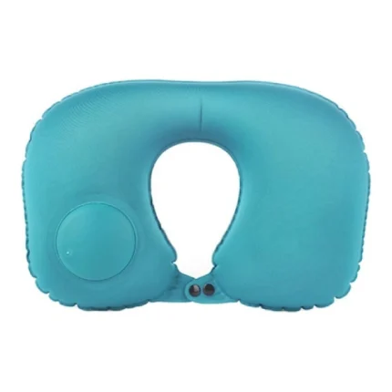 oreiller de voyage auto-gonflable en forme u turquoise