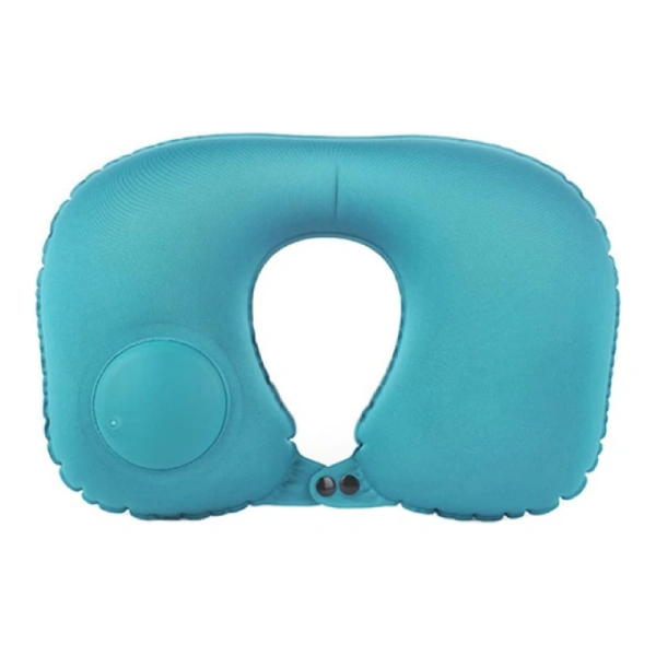 oreiller de voyage auto-gonflable en forme u turquoise