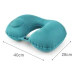 oreiller de voyage auto-gonflable en forme u turquoise