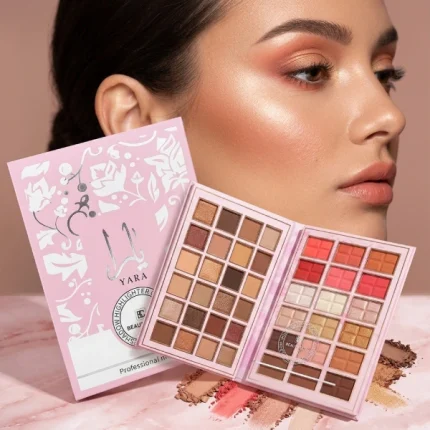 palette de maquillage 3-en-1 yara beauty city, fards à paupières, contouring, highlighter