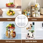 plateau tournant organisateur multi-usages maquillage épices rotatif 360° transparent 2 étages