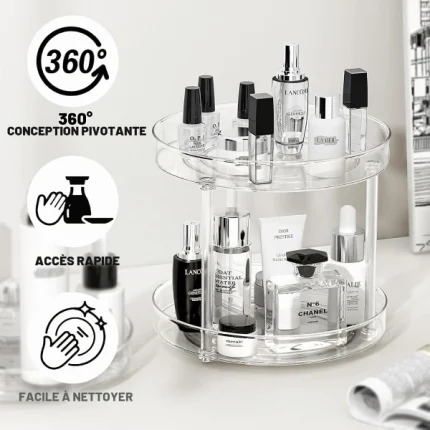 plateau tournant organisateur multi-usages maquillage épices rotatif 360° transparent 2 étages
