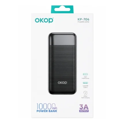 power bank okop kp-706 10000 mah 3a 10w noir