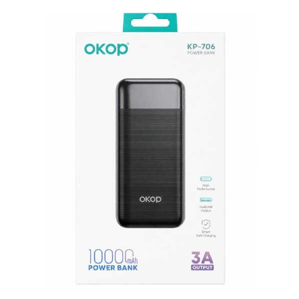 power bank okop kp-706 10000 mah 3a 10w noir