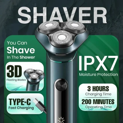 rasoir électrique professionnel rechargeable pour hommes vgr v-310, triple tête rotative, étanche IPX7