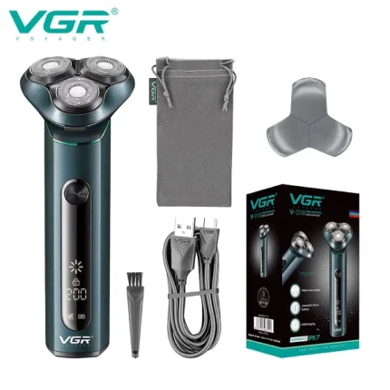 rasoir électrique professionnel rechargeable pour hommes vgr v-310, triple tête rotative, étanche IPX7