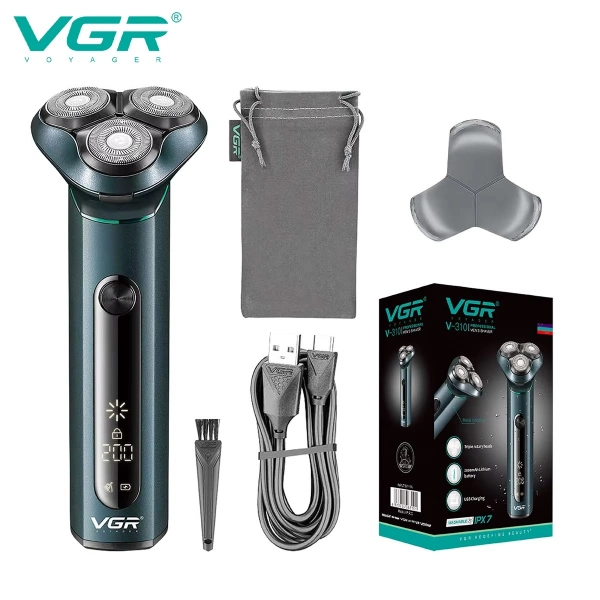 rasoir électrique professionnel rechargeable pour hommes vgr v-310, triple tête rotative, étanche IPX7