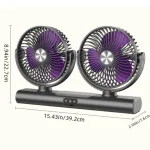 Ventilateur Silencieux à Double Tête 360° Rechargeable avec Veilleuse USB-C – Image 7