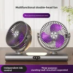 ventilateur multifonctionnel silencieux à double tête 360° avec lumière veilleuse rechargeable usb-c