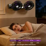 ventilateur multifonctionnel silencieux à double tête 360° avec lumière veilleuse rechargeable usb-c