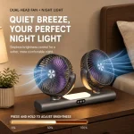 ventilateur multifonctionnel silencieux à double tête 360° avec lumière veilleuse rechargeable usb-c