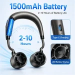 ventilateur de cou portable rechargeable usb silencieux f916 avec écran led