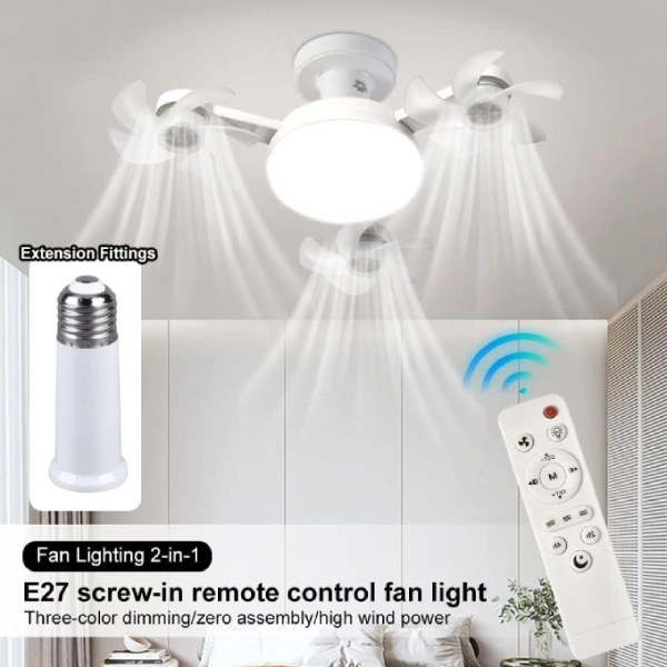 ventilateur de plafond lumineux intelligent pliable 2en1 à douille e26 e27 économique avec télécommande