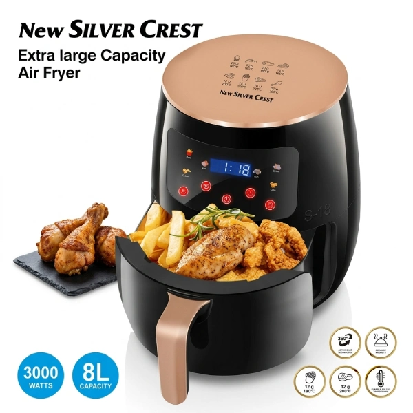 friteuse sans huile air fryer silver crest s18 8l 3000w noir