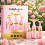 appareil de massage facial vibrant 3en1 à microcourant rose pour lifting visage et thermothérapie