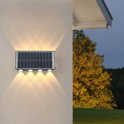 applique murale solaire 8 led double éclairage haut-bas avec détecteur de mouvement