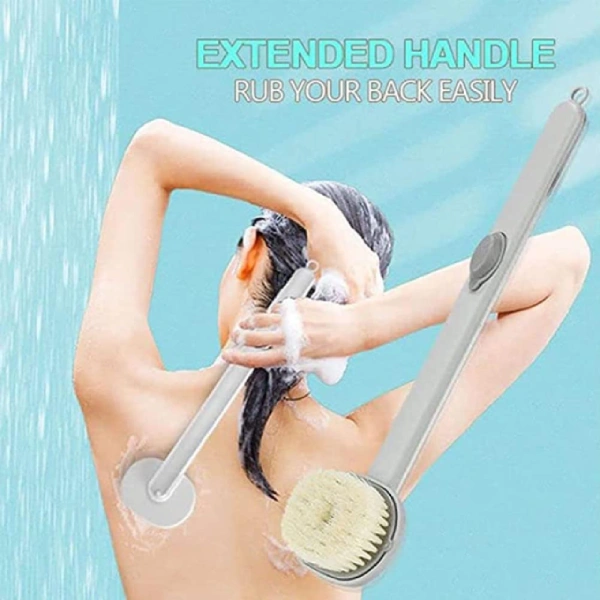 brosse de bain à long manche avec distributeur de savon liquide intégré, gommage corps et dos