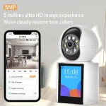 caméra de surveillance intérieure intelligente ip wifi vidéo 5mp hd avec écran ips 2.8" icsee
