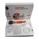 coffret cadeau high-tech 8en1 x8 smartwatch ultra, écouteurs bluetooth, chargeur rapide, chargeur sans fil magnétique