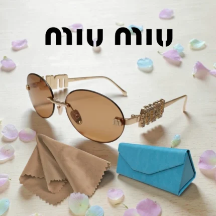 lunettes de soleil femme miu miu ovales sans monture rimless strass diamond miel-or