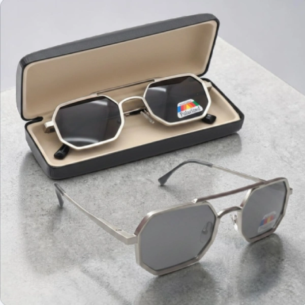 lunettes de soleil polarisées hexagonales à monture géométrique moderne