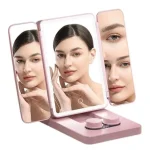 Miroir de Maquillage Pliable LED à 3 Volets – Éclairage Tactile & Lentilles Lavables