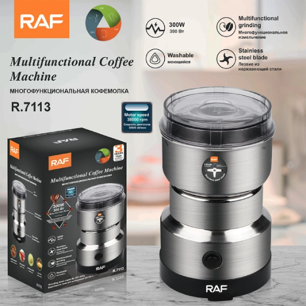 moulin à café et épices électrique broyeur multifonction en acier inoxydable raf r7113 300w 300g