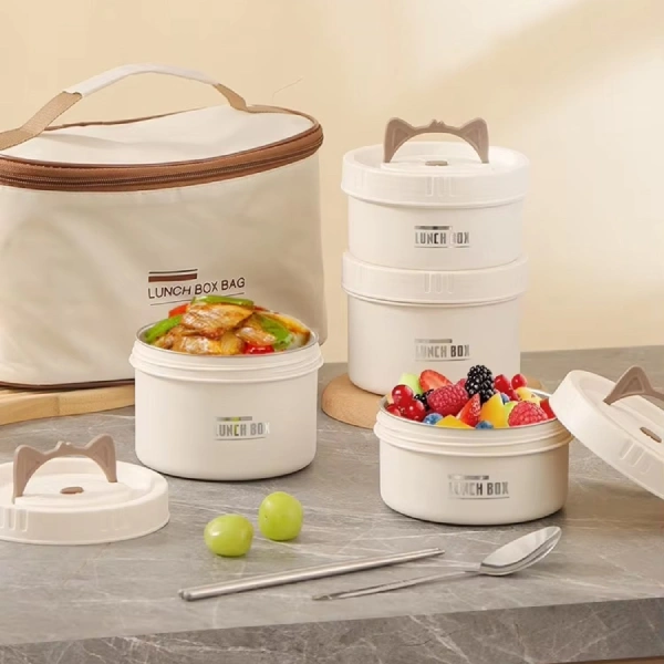 pack bento de 4 boites à lunch en acier inoxydable 4 couches avec sac isotherme
