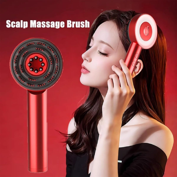 brosse de massage électrique shiatsu et applicateur d'huile pour cuir chevelu rouge