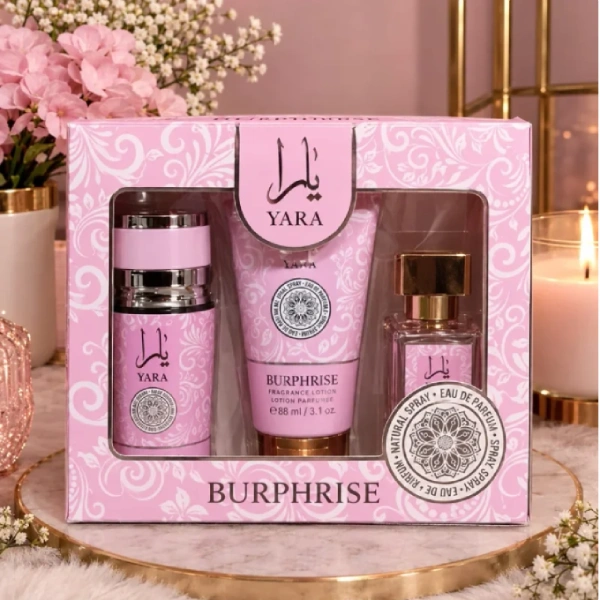 coffret parfum pour femme burphrise yara, eau de parfum, brume, lotion corps