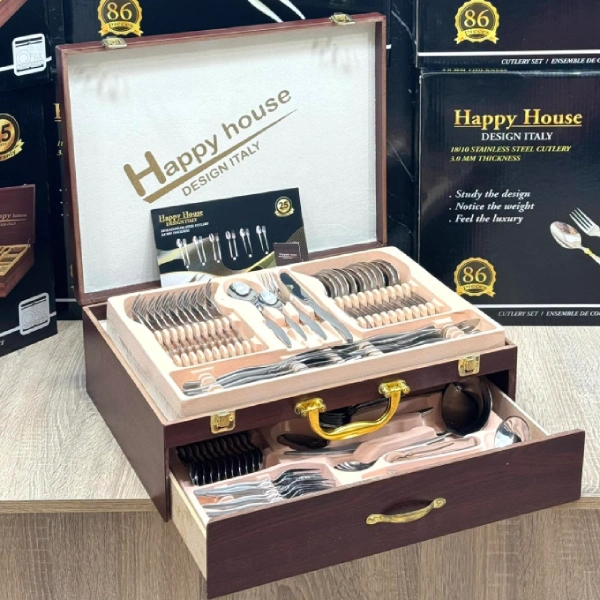 coffret ménagère de cuisine couverts 86 pièces en acier inoxydable yl301 happy house design italy