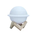 lampe veilleuse planète saturne led 3d avec socle en bois