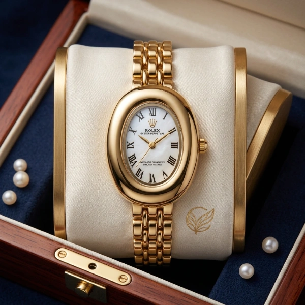 montre femme cadran ovale style vintage chiffres romains rolex doré