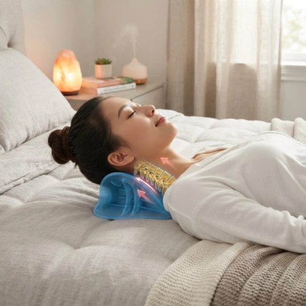 oreiller de traction cervicale pour relaxation cou et épaules bleu