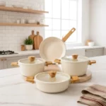 Batterie de Cuisine Céramique Antiadhésive Vivaldi Diamond Series – 7 Pièces - Crème