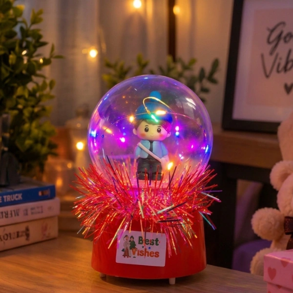 boule lumineuse led multicolore avec figurine décorative garçon cadeau
