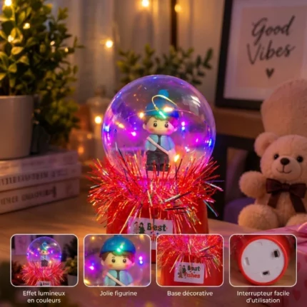 boule lumineuse led multicolore avec figurine décorative garçon cadeau