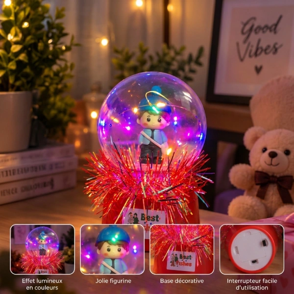 boule lumineuse led multicolore avec figurine décorative garçon cadeau