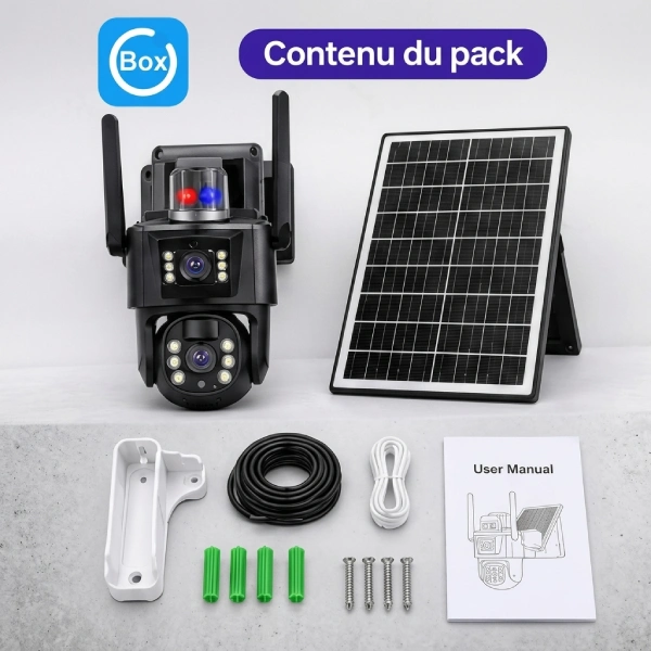 caméra de surveillance solaire 4g double objectif ptz 8mp 4k ultra hd ubox