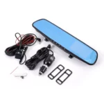dashcam caméra tableau de bord rétroviseur double objectif full hd 1080p dvr écran 4.3 pouces